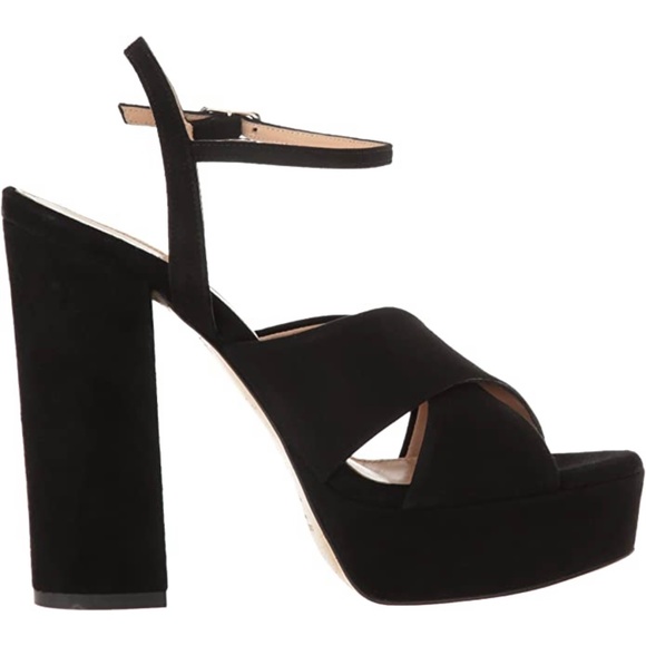 Charles David Rima Black Suede Platform Dress Sandal Leather Block Heel Pumps 10 - Picture 4 of 12